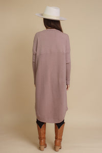 Long button down sweater cardigan, in mauve. Image 6