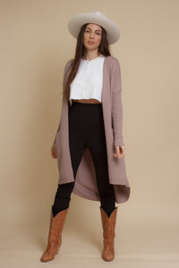 Long button down sweater cardigan, in mauve. Image 8