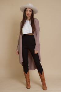 Long button down sweater cardigan, in mauve. Image 9