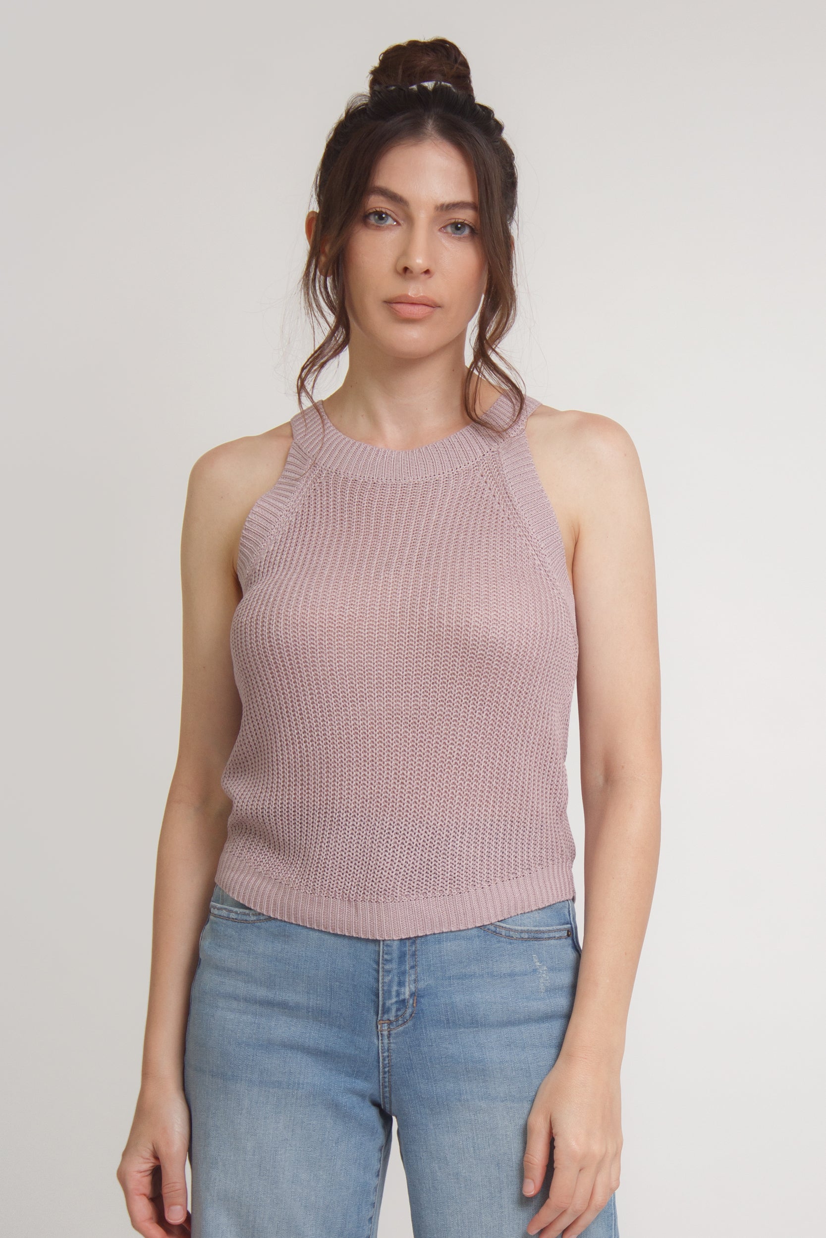 Sweater knit tank top, in mauve. Image 12
