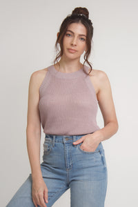 Sweater knit tank top, in mauve. Image 4