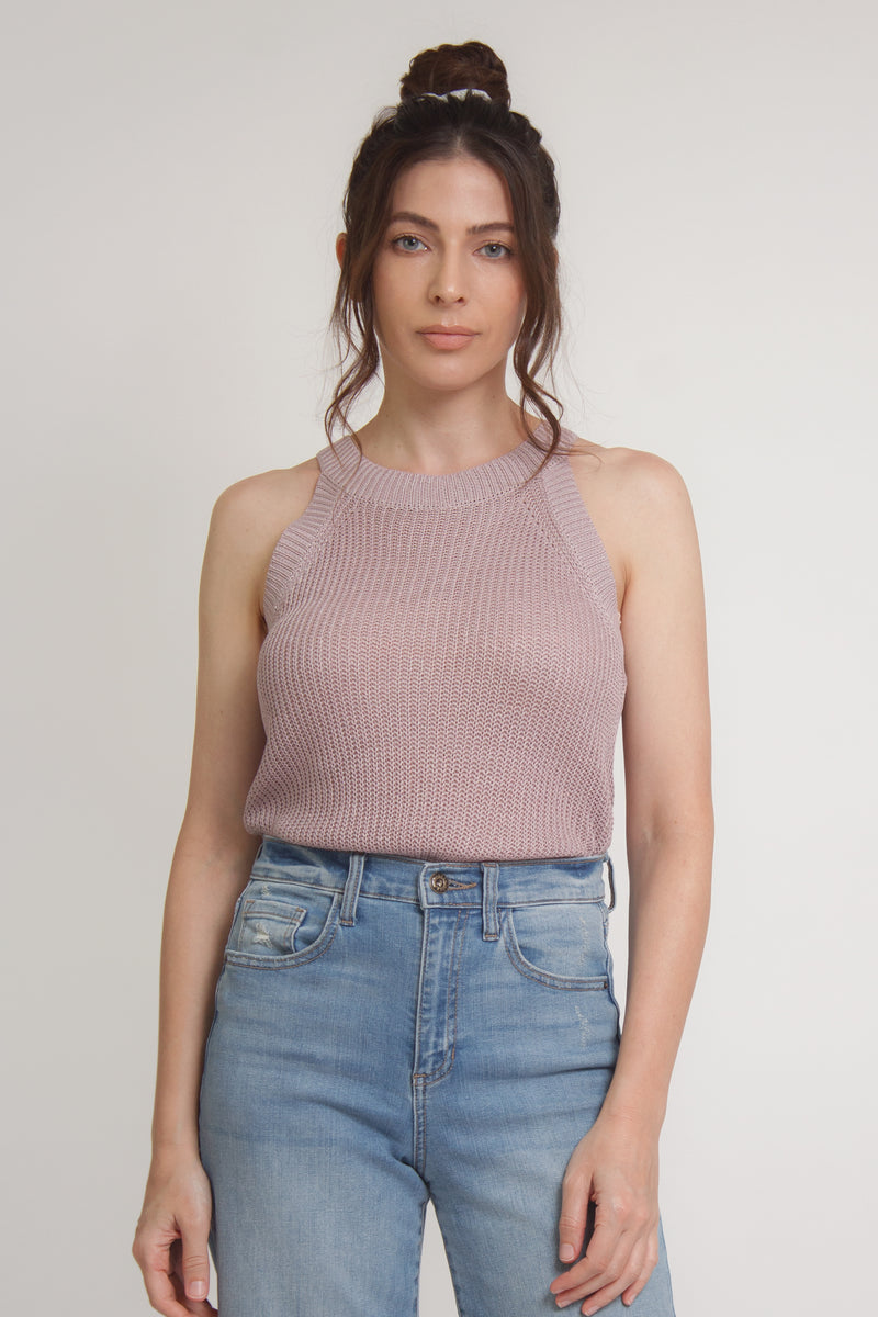 Sweater knit tank top, in mauve. Image 5