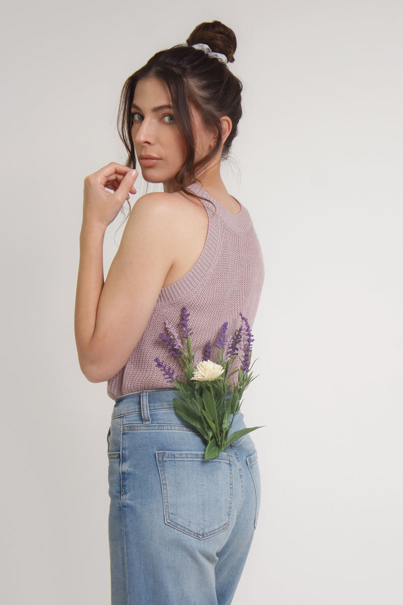 Sweater knit tank top, in mauve. Image 7