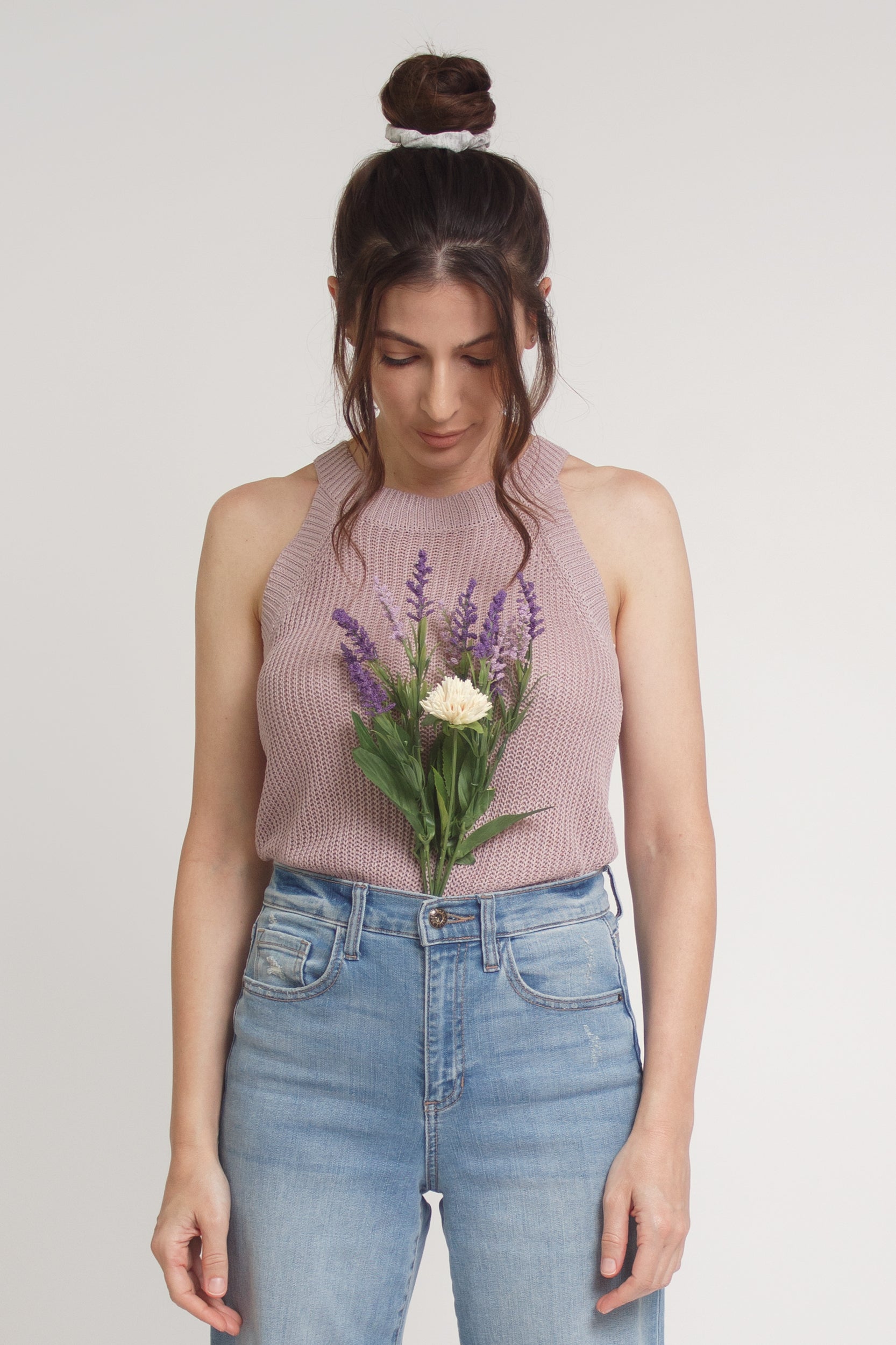 Sweater knit tank top, in mauve. Image 9