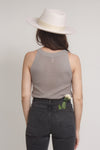 Sweater knit tank top, in olive. Image 3