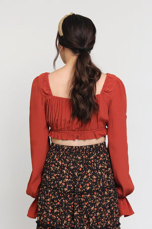 Cropped blouse with sweetheart neckline, in copper. Image 5
