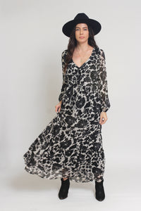 Swiss dot floral maxi dress, in cream/black. Image 12
