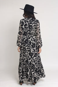 Swiss dot floral maxi dress, in cream/black. Image 8