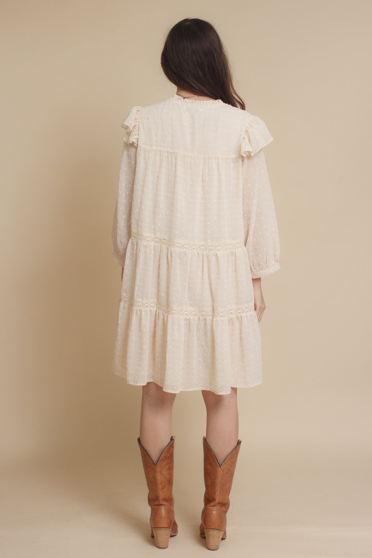 Swiss dot babydoll mini dress, in natural. Image 9