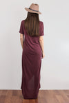 Tee shirt maxi dress with side slit and ruching, in burgundy. Image 4