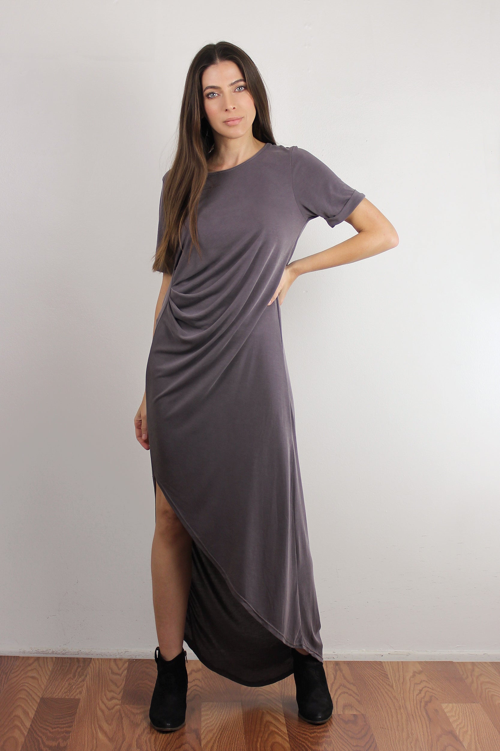 T shirt dress cheap with knot at bottom