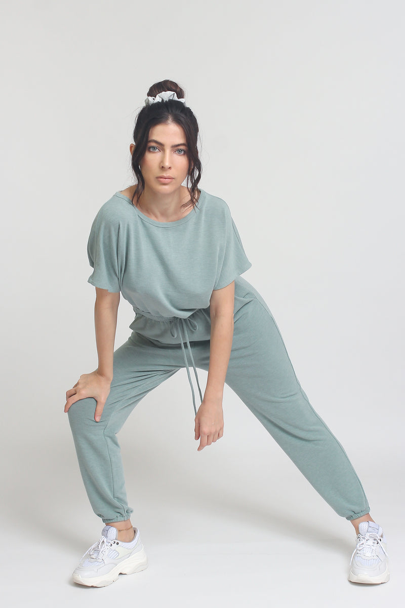 Terry cloth jogger jumpsuit, in Iceberg Green. Image 10