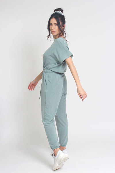 Terry cloth jogger jumpsuit, in Iceberg Green. Image 2