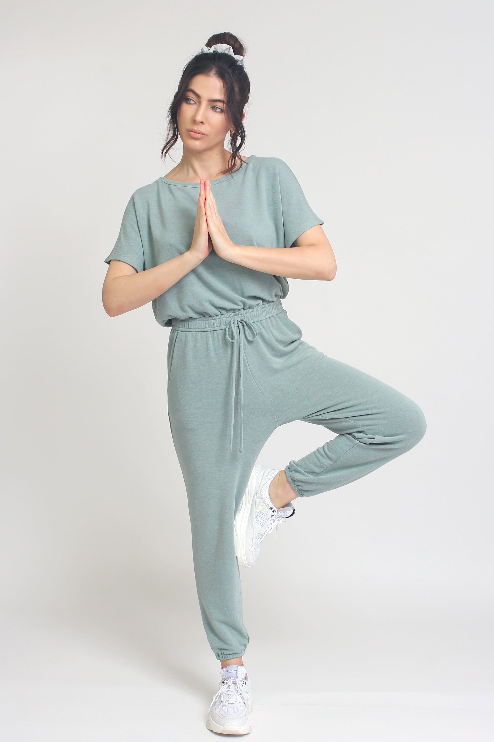 Terry cloth jogger jumpsuit, in Iceberg Green. Image 3