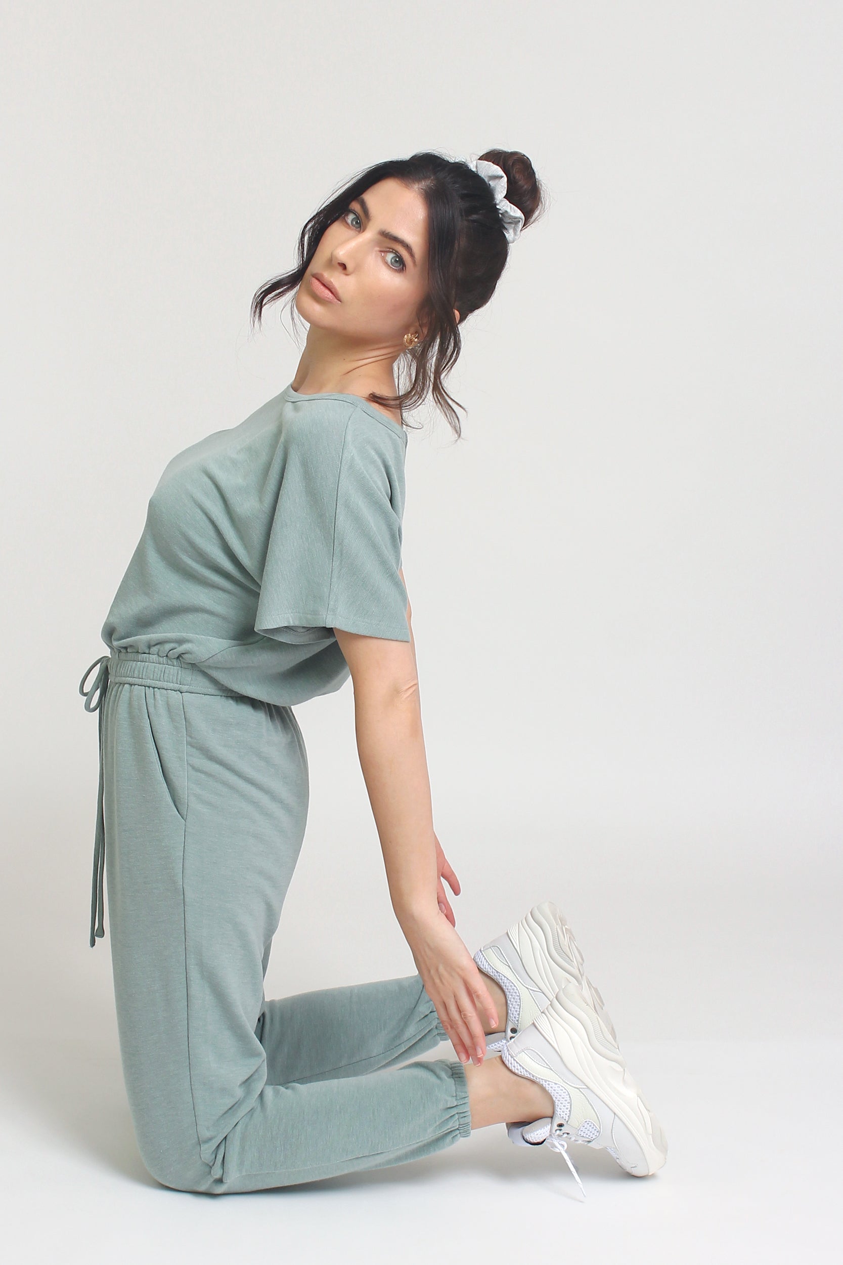 Terry cloth jogger jumpsuit, in Iceberg Green. Image 6
