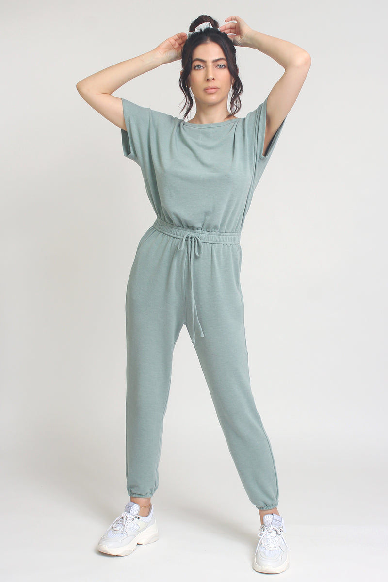 Terry cloth jogger jumpsuit, in Iceberg Green. Image 8