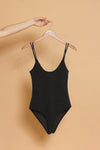 Thin double strap, scoop neck bodysuit, in Charcoal. Image 10