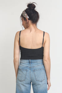 Thin double strap, scoop neck bodysuit, in Charcoal. Image 6