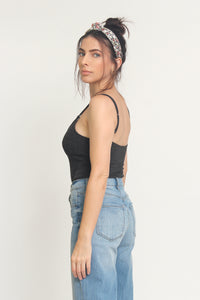 Thin double strap, scoop neck bodysuit, in Charcoal. Image 7