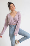 Marble tie dye cropped sweatshirt with elastic waist, in Vintage Rose. Image 2