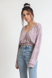 Marble tie dye cropped sweatshirt with elastic waist, in Vintage Rose. Image 5