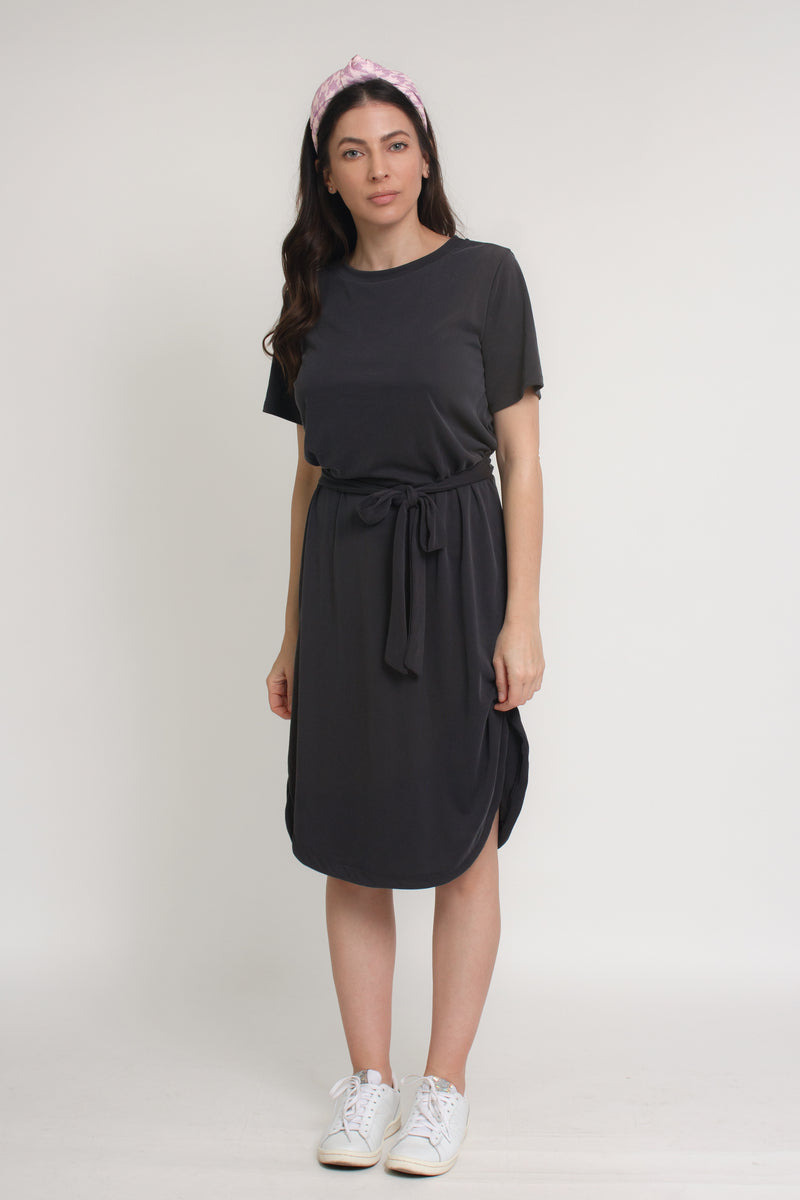 Tie waist midi dress, in charcoal. Image 11