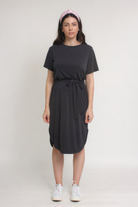 Tie waist midi dress, in charcoal. Image 2