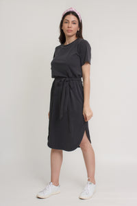 Tie waist midi dress, in charcoal. Image 4