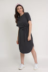 Tie waist midi dress, in charcoal. Image 6