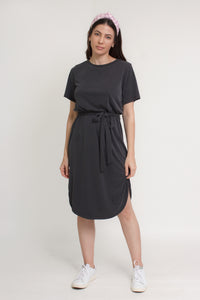 Tie waist midi dress, in charcoal. Image 7