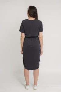 Tie waist midi dress, in charcoal. Image 8