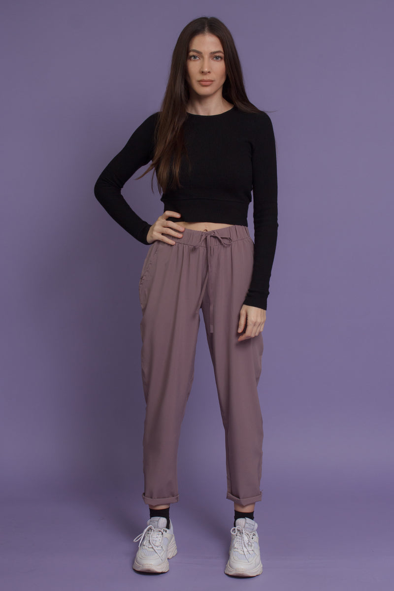 Jogger pant with drawstring waist, in mauve. Image 10