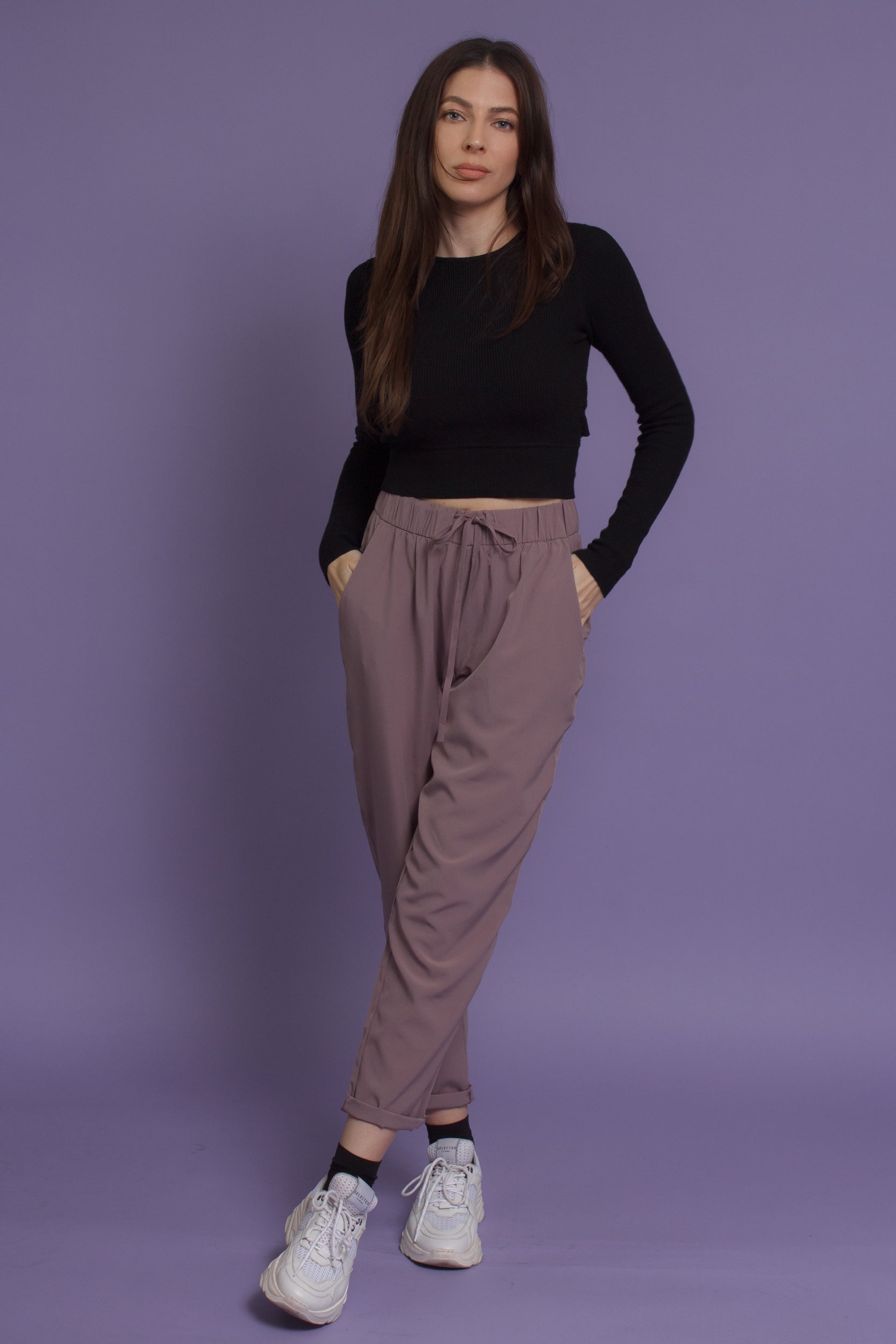 Jogger pant with drawstring waist, in mauve. Image 13