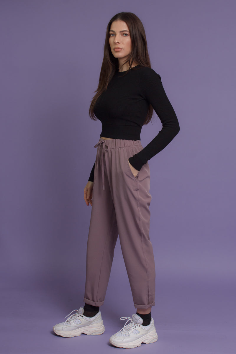 Jogger pant with drawstring waist, in mauve. Image 14
