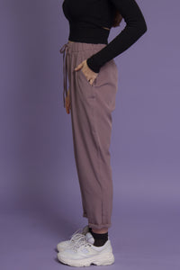 Jogger pant with drawstring waist, in mauve. Image 6