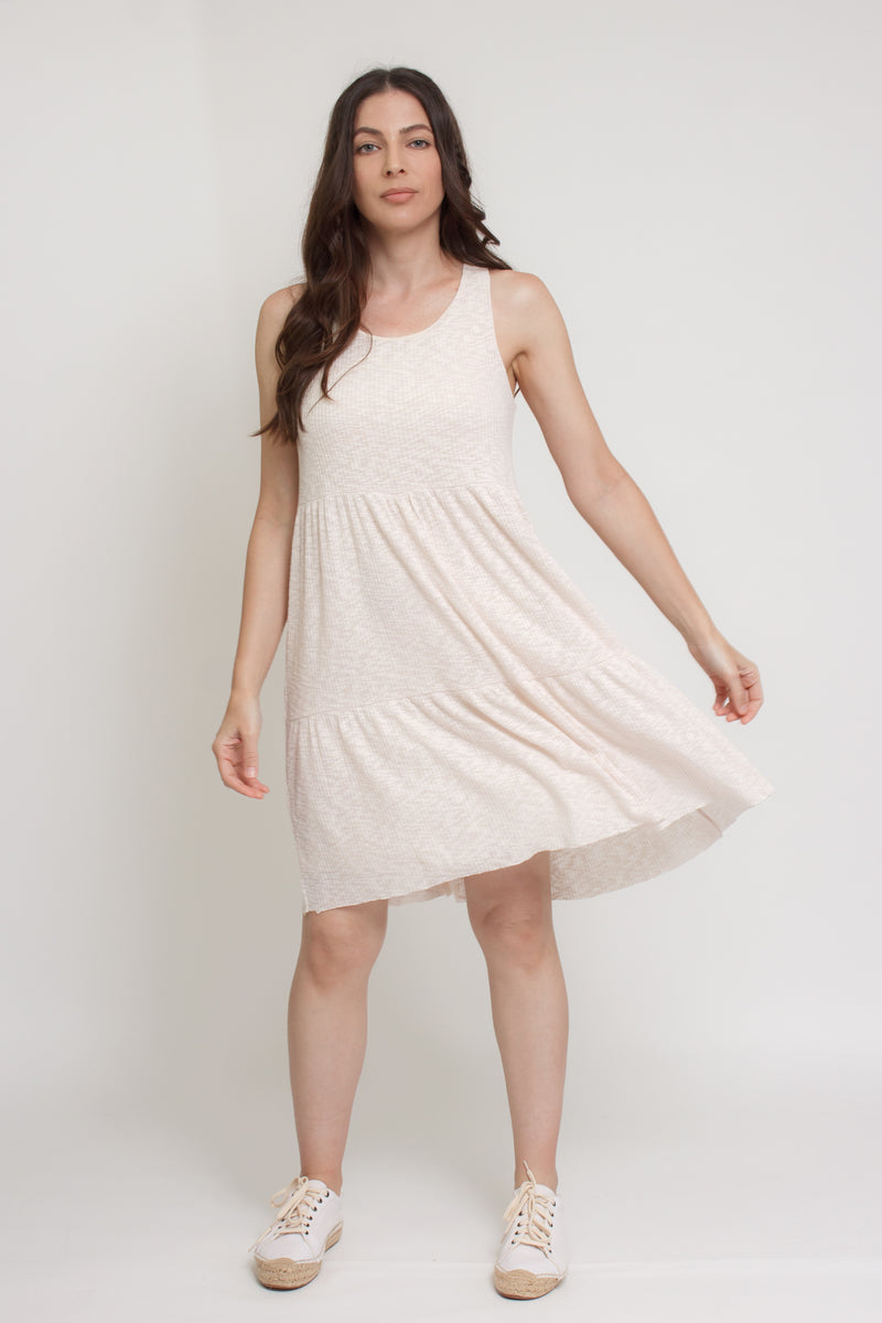 Tiered racerback sleeveless dress, in cream. Image 3