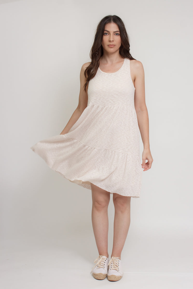 Tiered racerback sleeveless dress, in cream. Image 6