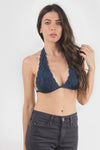 Triangle lace halter bralette, in teal. Image 2