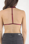 Triangle lace halter bralette, in burgundy. Image 3