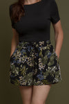 Tropical print shorts with drawstring waist, in black multi. Image 11