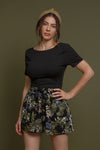 Tropical print shorts with drawstring waist, in black multi. Image 13