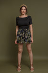 Tropical print shorts with drawstring waist, in black multi. Image 8