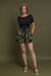 Tropical print shorts with drawstring waist, in black multi.