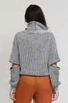 Chunky turtleneck sweater with zipper sleeves, in black/grey. Image 10