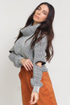 Chunky turtleneck sweater with zipper sleeves, in black/grey. Image 4
