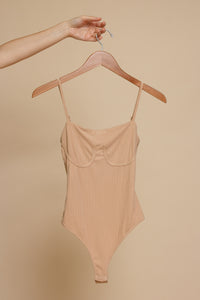 Ribbed bodysuit with under bust lining, in taupe. Image 15