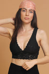 Lace bralette with v-cut neckline in front and back, in Black.