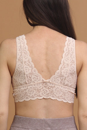 Lace bralette with v-cut neckline in front and back, in Blush. Image 3