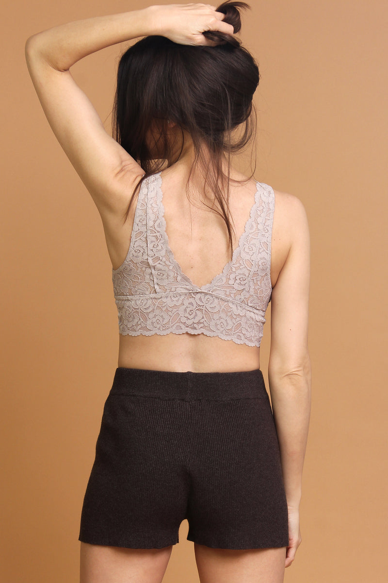 Lace bralette with v-cut neckline in front and back, in Blush. Image 2