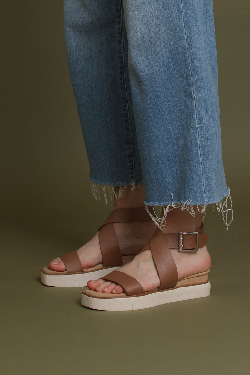 Ankle strap, wedge sandal, in tan. Image 10